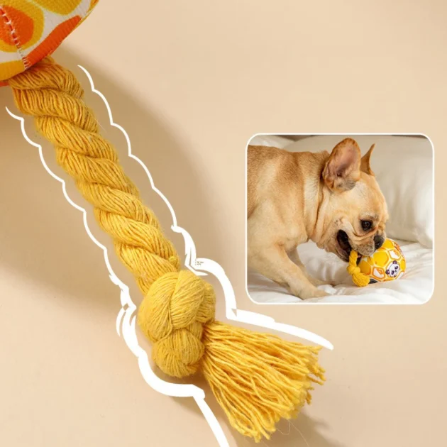 Pet Interactive Bell - ringing Plush Chew Ball for Dogs - with Rope Knot, PP Cotton Filling, Solve Boredom & Teethin - Image 2