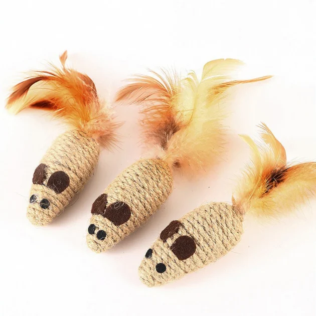 3pcs Fun Sounding Sisal Cat Toy with Feathers, Built-in Rattle, Durable & Bite-Resistant for Teeth Cleaning & Play - Image 5