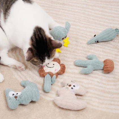 Xueer Cotton Plush Cat Toy Knitted with Catnip Bite Resistant Molar Teething Relief Interactive Pet Playtime Fighter for Cats