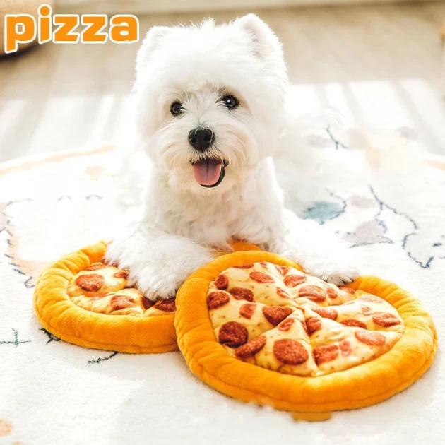 Plush Pizza - shaped Dog Flying Disc Toy with Loud Paper & 6 Squeakers, Also Donut - shaped Chew Toy for Pets - Image 4
