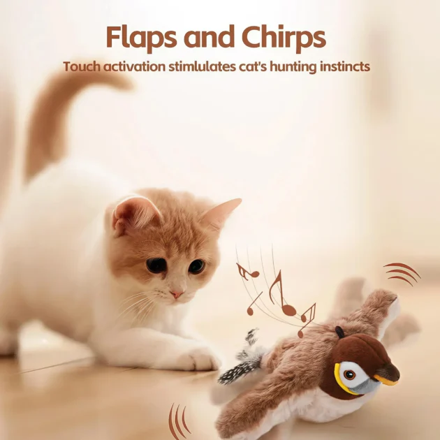 Flying Bird Cat Toy Interactive Cat Toys Rechargeable Chirping Flapping Bird(no Flying) Can Add Catnip Touch Activated Plush Toy - Image 2