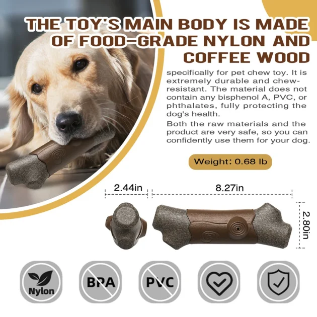 Yegbong 310g Dog Chew Toy with Squeaker - Natural Coffee Wood & Nylon Durable Chewing Bone, BPA-Free Teeth Cleaning Toy - Image 5